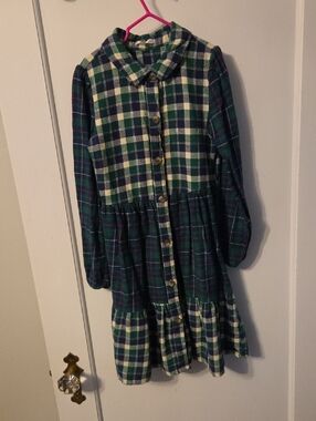 Tahari Green and Navy Plaid Button-Down Dress
